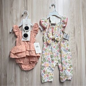 Rachel Zoe Peach Ruffled One-Piece & Floral Cotton Romper Set